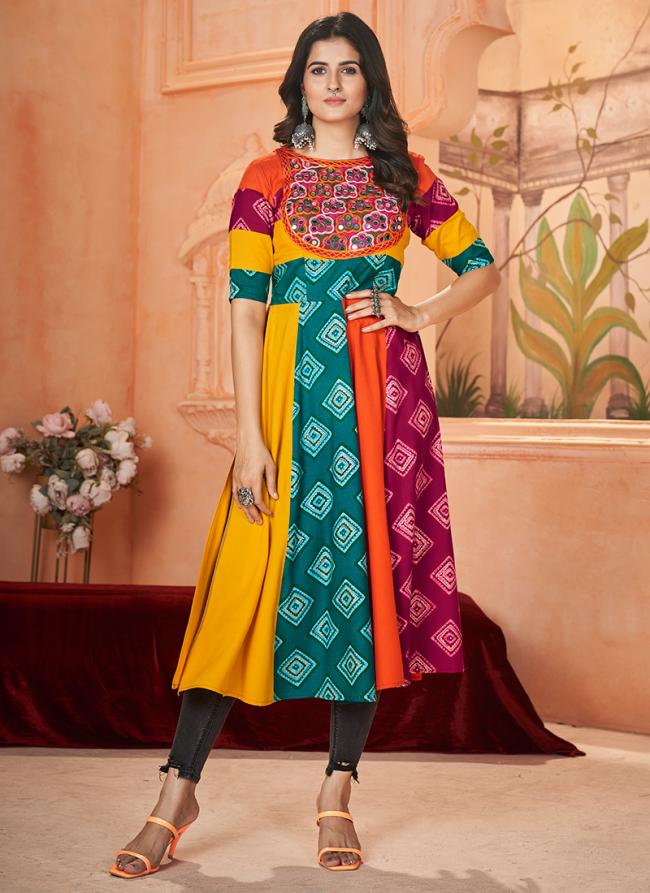 Rayon Multi Colour Navratri Wear Printed Readymade Kurti